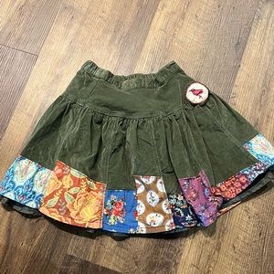 Matilda Jane corduroy skirt girls patchwork size 6 green floral hummingbird